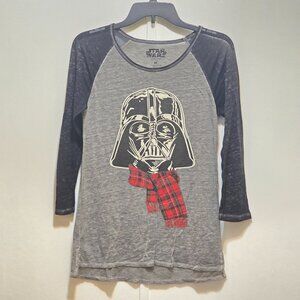 Star Wars Darth Vader Red Plaid Scarf Graphic Gray & Black Soft T-Shirt M Ladies